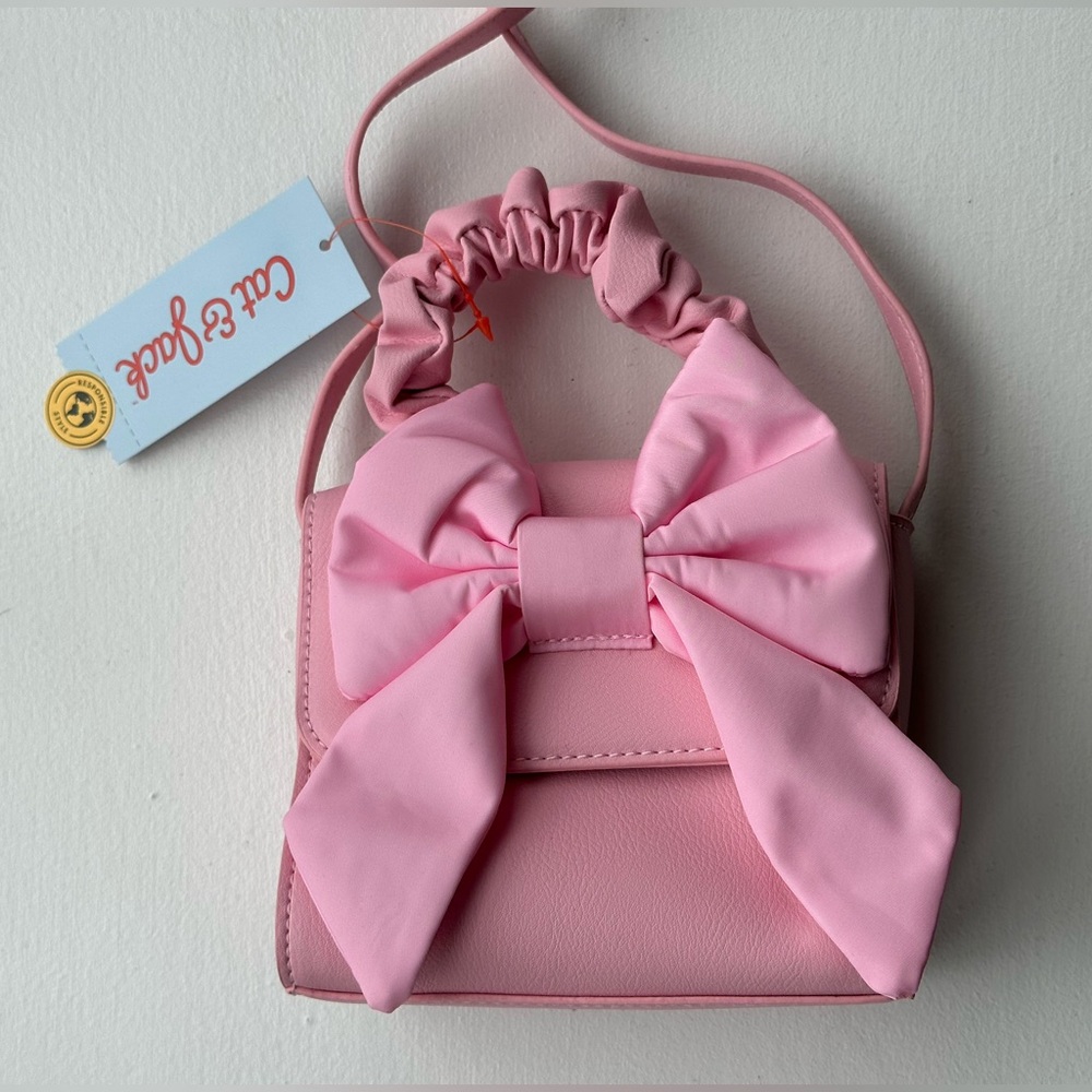 NEW Cat & Jack Girls' Pink Bow Top Handle Crossbody Bag - Picture 6 of 9